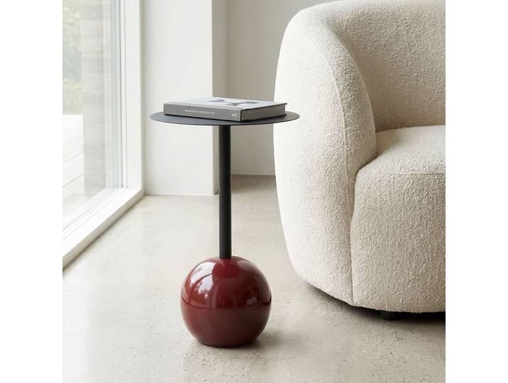 Design Beistelltisch mit runder Tischplatte, schwarz-bordeaux