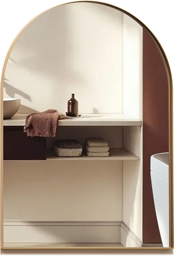 Latitude Run Mood Premium Arch Bathroom Mirror Framed Wall Mounted, Recessed Arched Frame Modern & Stylish Brushed Gold 50 cm x 40 cm