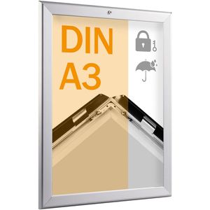 Sprintis Klapprahmen Security, 32 mm Profil, DIN A3, silber, Aluminium, wetterfest, abschließbar