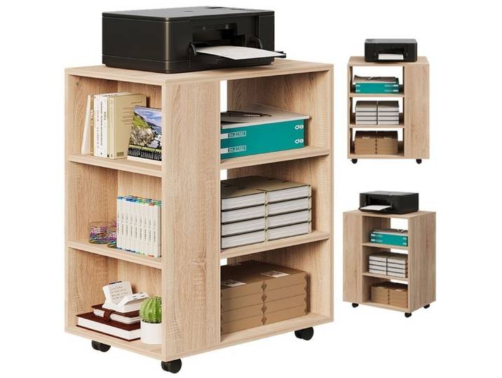 Support d'imprimante multifonctionnel étagère meuble de rangement marron clair