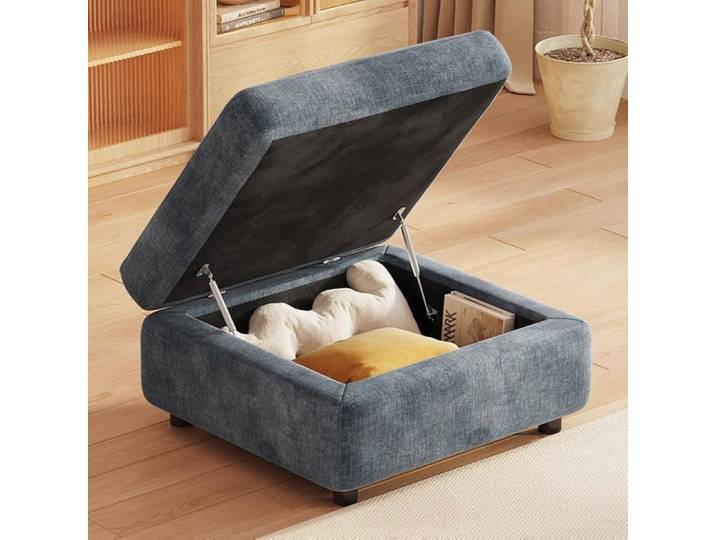 Bleu Pouf coffre de rangement en tissu tabouret repose-pieds rembourré