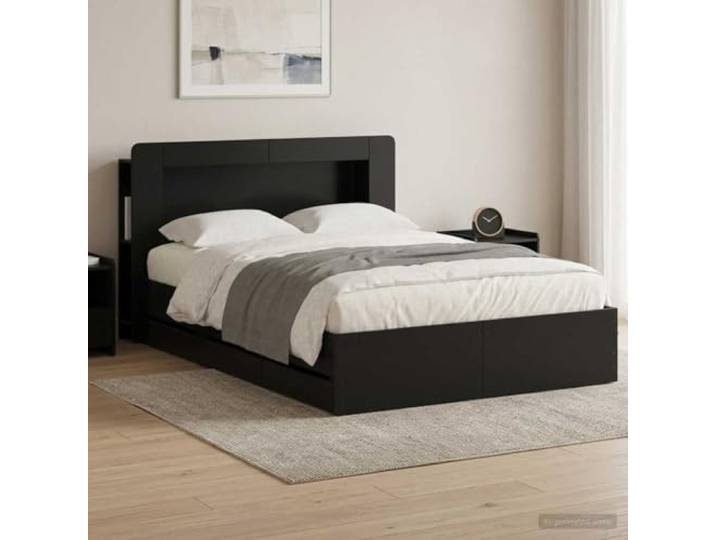RJPLMFV Bettgestell mit Stauraum, 150 x 200 cm, Holz, Schwarz Mit integrierten Schubladen, modernes Design, robuste Konstruktion, feste Latten, einfache Montage für 2 Personen