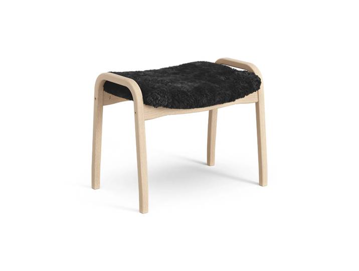 Swedese Lamini Fußhocker für Kinder lackierte Buche/Schaffell Black (schwarz)