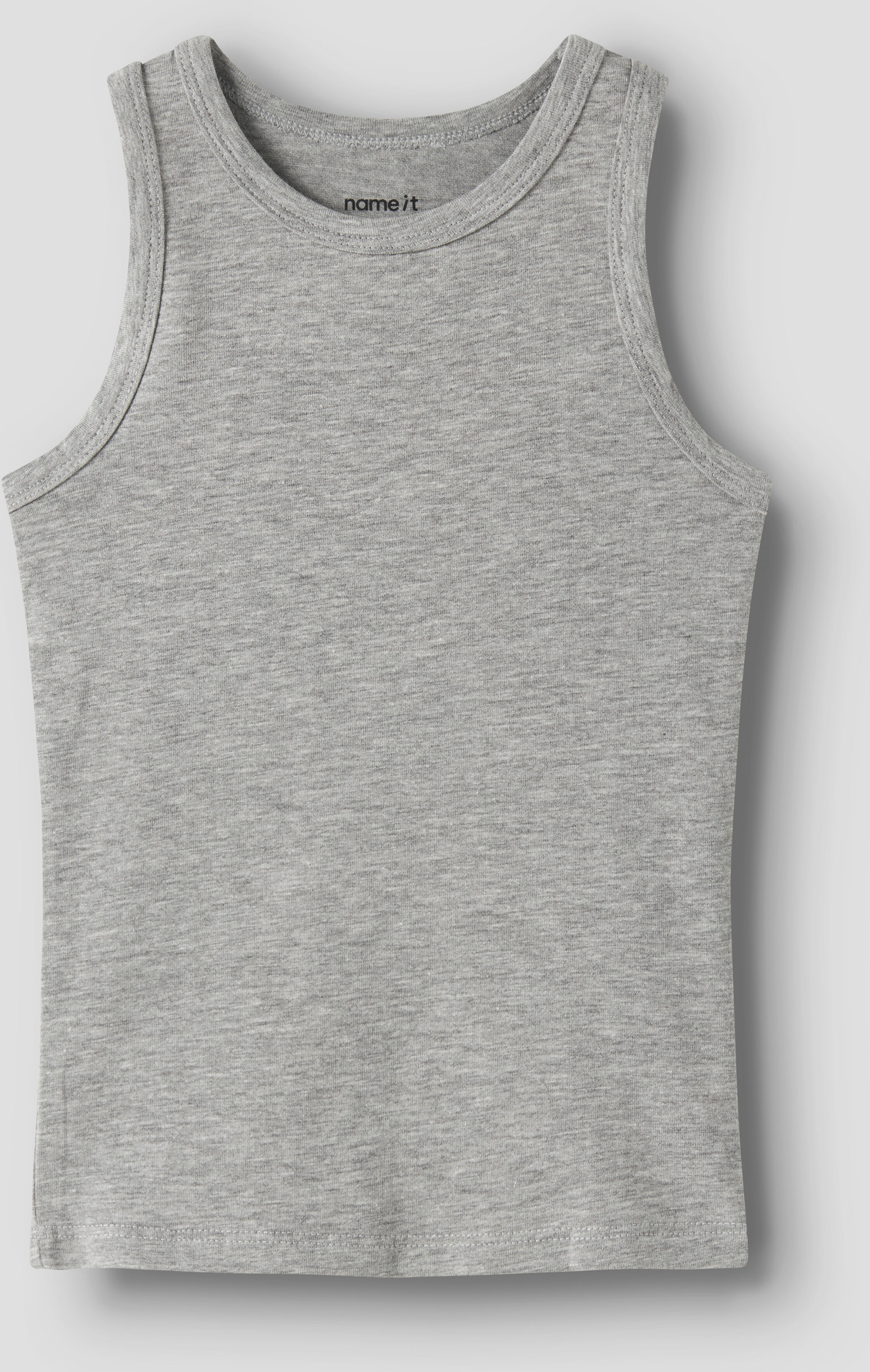 Unterhemd NAME IT "NKMTANK für Jungen mit Streifen im 4er-Pack", Jungen, Gr. 134/140, 4 Stk., N-Gr, grau (seagrass aop:dino, beetle, grau melange), Jersey, Obermaterial: 95% Baumwolle, 5% Elasthan, bedruckt, meliert, Rundhals, Unterhemden Unterhemd, gestr