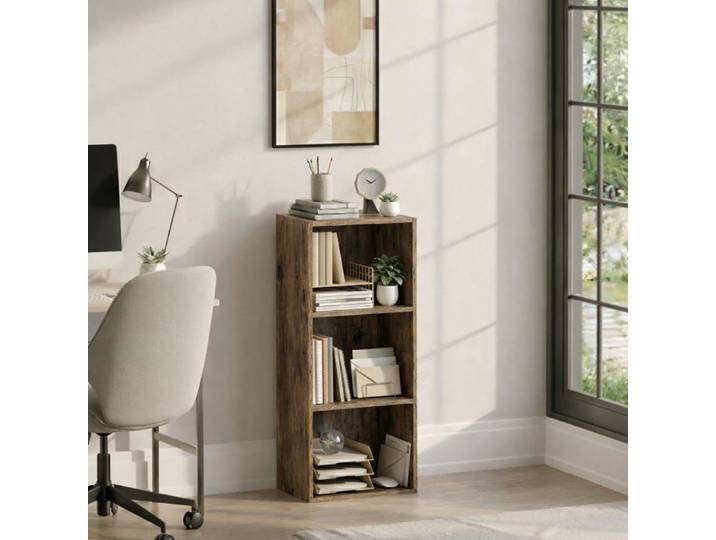 Bibliothèque Cubique 3 Étages en Bois Foncé - Étagère de Rangement Compacte pour Bureau et Salon - Style Oxford
