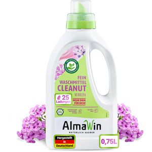 AlmaWin Waschmittel Cleanut, Feinwaschmittel, Waschnussextrakt, flüssig, ökologisch, vegan, 750ml, Waschladungen 25