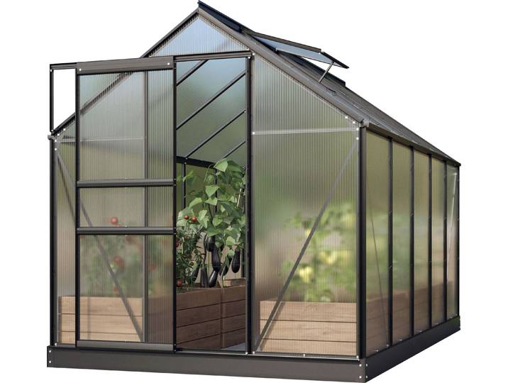 Gewächshaus VITAVIA Venus 6200 , schwarz, B:195cm H:197cm T:321cm, Gewächshäuser, Gewächshaus, Alu-Profilen, 4 mm Hohlkammerplatten