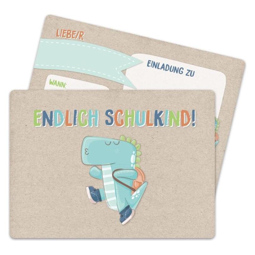 Papierdrachen 13 Einladungskarten zur Einschulung - Dino (12 Stk.) (71721751)