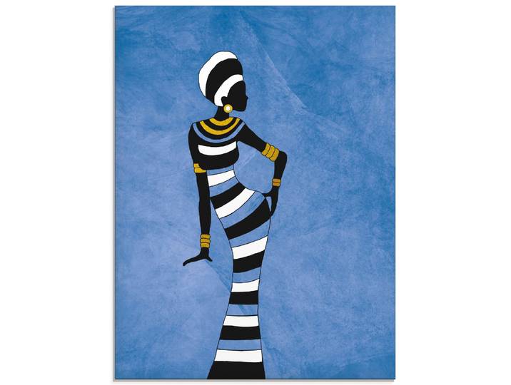 Glasbild ARTLAND Afrikanische Frau , blau (farbe bild(er): blau), B:45cm H:60cm, Bilder, Glasbild, in verschiedenen Grössen