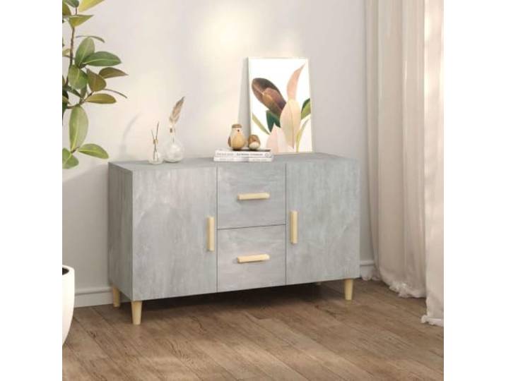 RJPLMFV Anrichte, betongrau, 100 x 36 x 60 cm, 2 Türen, 2 Schubladen Holzwerkstoff, feuchtigkeitsbeständig, leicht zu reinigen, Wandbefestigung inklusive