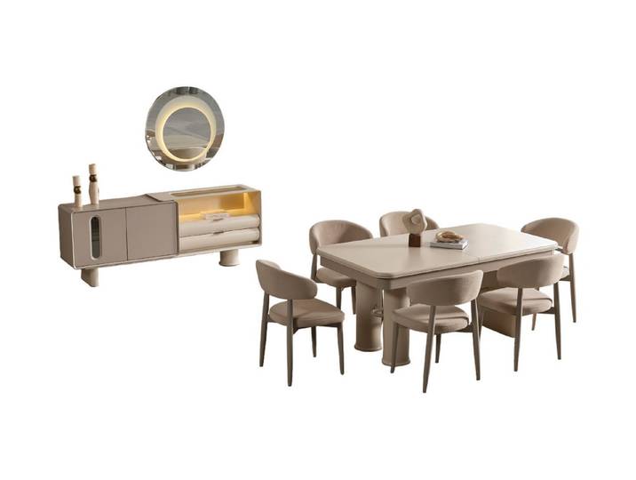 Villa Möbel Esszimmer-Set Mardin, (Esszimmer-Set, 8-St., Esstisch, Sideboard und 6 Stühle), Esstisch mit Stühlen und Sideboard für Essen und Stauraum