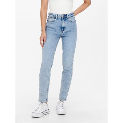 High-waist-Jeans ONLY "ONLEMILY – Ankle-Jeans mit High Waist und geradem Schnitt", Damen, Gr. 25, Länge 32, blau (light blau denim), Denim/Jeans, Obermaterial: 99% Baumwolle, 1% Elasthan, unifarben, schmal knöchellang, Jeans High-Waist-Jeans, helle...