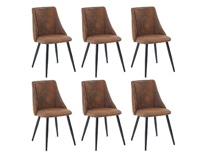 MEUBLE Cosy Esszimmerstühle 6er Set Küchenstühle Ergonomisch Wohnzimmerstuhl mit Rückenlehne Sitzfläche aus Vintage Künstlich Wildleder Metallbeine Braun