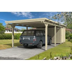 Carport Emsland 404x846cm mit Abstellraum, unbehandelt, 20mm Dachschalung mit EPDM Folie Holzcarport