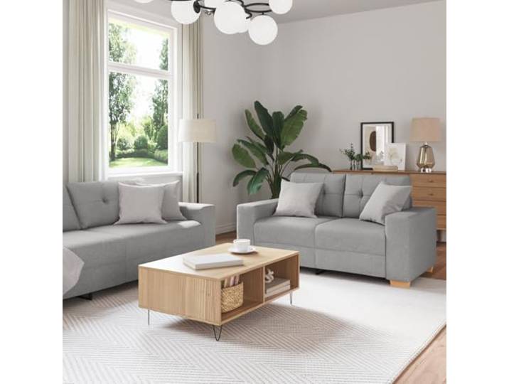 HEFZGDB 2-TLG. Sofagarnitur mit Kissen Wolkengrau Stoff Zweisitzer und Sessel Modernes Design Bequeme Sitzgelegenheit Robuster Holzrahmen Abnehmbare Bezüge Vielseitig für Wohnzimmer