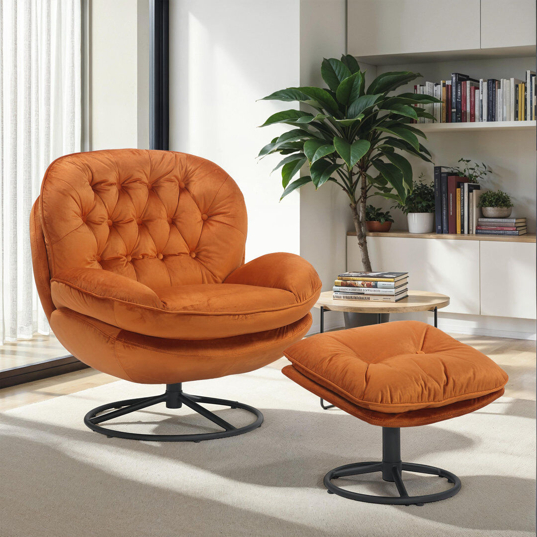 Rosdorf Park Azura Swivel Accent Chair with Footstool Orange 86cm H X 85cm W X 86cm D