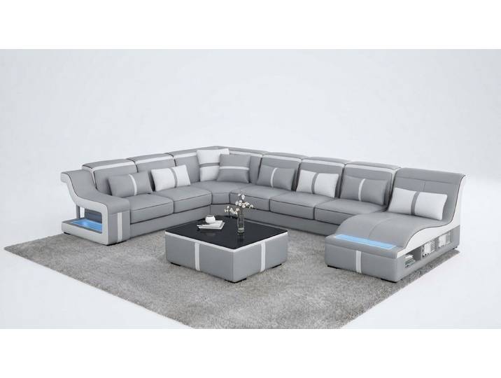 Xlmoebel Wohnlandschaft Elegantes Ledersofa U-Form mit integrierter Beleuchtung, Wohnlandschaft, Hergestellt in Europa