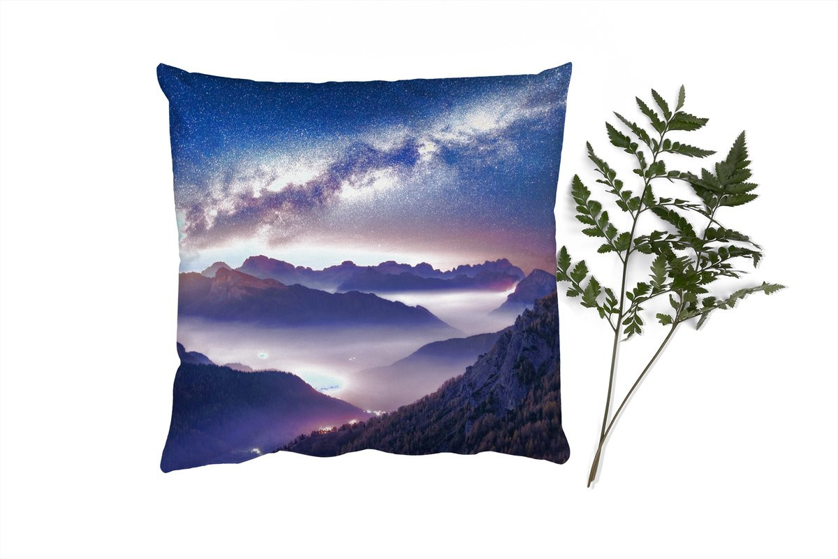PillowMonkey Sierkussen Sterrenhemel Mist Bergen 60x60 cm