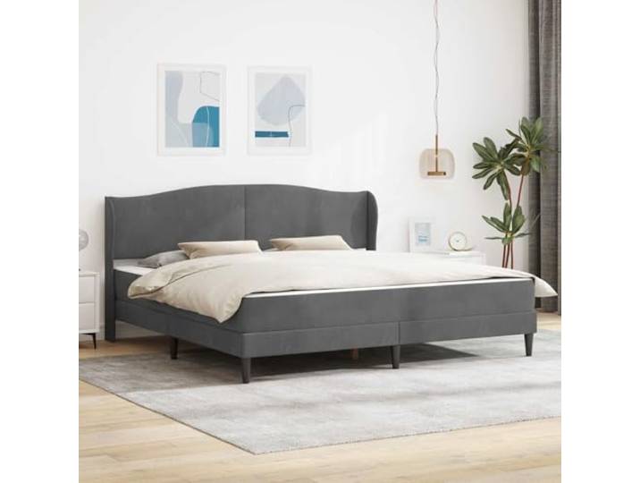 RJPLMFV Bettgestell, Velours, Dunkelgrau, 180 x 200 cm Lattenrost aus Holz und Metall, Füße aus schwarzem Kunststoff, Aufbewahrung unter dem Bett, pflegeleicht