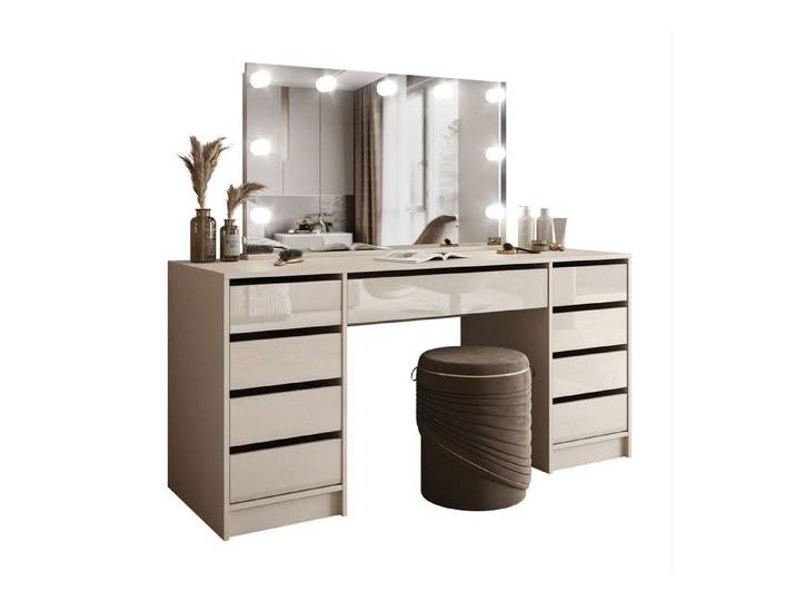 Lookway Schminktisch MADA DOUBLE ELITE mit Spiegel und Beleuchtung, 152x75x53,6 cm