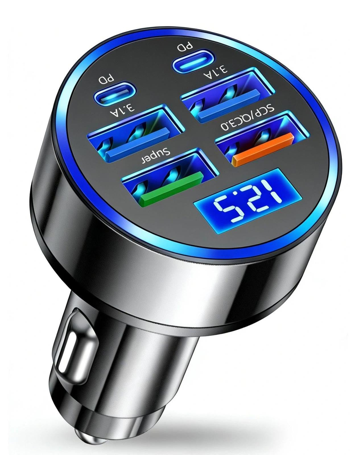 Dripio USB-autolader met 6 USB-poorten, 66W, 3,1A, draagbaar