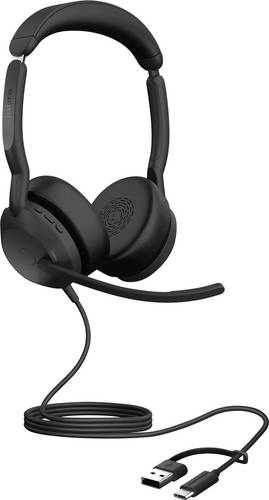 Jabra Evolve2 50 On Ear Headset kabelgebunden, Bluetooth Stereo Schwarz Mikrofon-Rauschunterdrückung, Noise Cancelling Headset