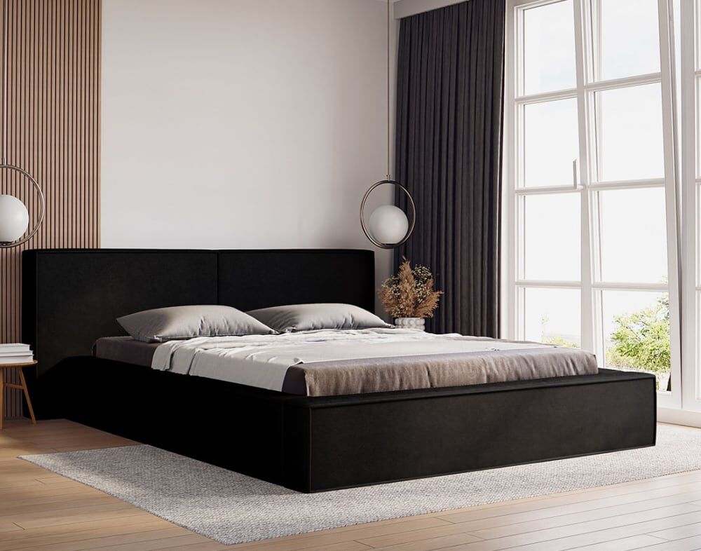 Best Mobilier Lit coffre 140x200 cm sommier inclus noir Noir 184x93x243cm