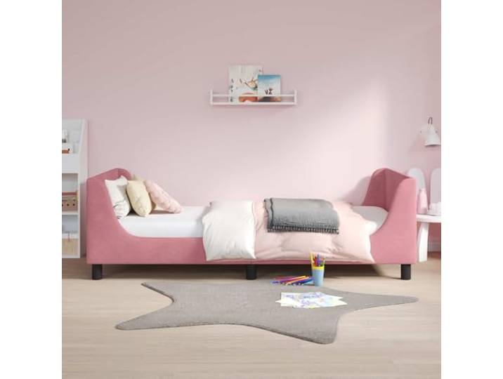 KTHLBRH Bettrahmen 90 x 190 cm Rosa Samt Holz Lattenrost inklusive, stabile Konstruktion, einfacher Zusammenbau, niedriges Profil, kein Boxspringen