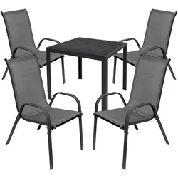 Mojawo, Gartentisch + Balkontisch, Gartengarnitur Sitzgarnitur 5-teilig 90x90cm Non-Wood Anthrazit (90 x 90 x 74 cm)