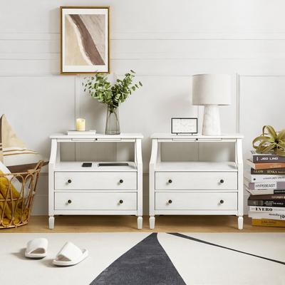 HULALA HOME Jennifer 2 - Drawer End Table with Built-In Outlets and Pull-out Tray Set of 2