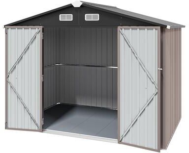 Sonegra Outdoor Metal Storage Shed with Double Doors and Floor, for Backyard Patio