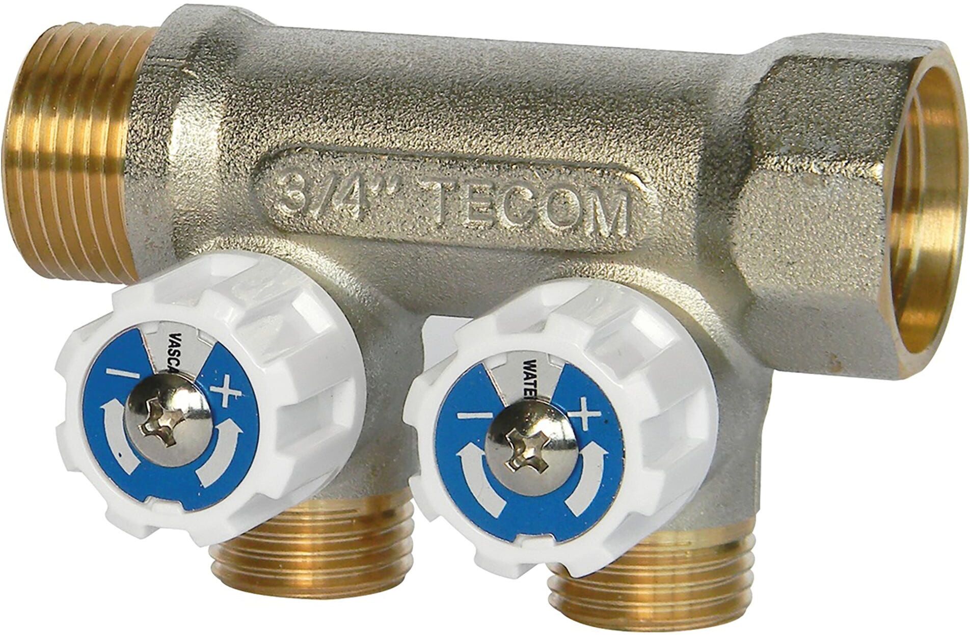 Tecom COLLETTORE SANITARIO  2 VIE M 1/2'' CON RUBINETTO INTERASSE 35 mm INGRESSO MF 3/4''