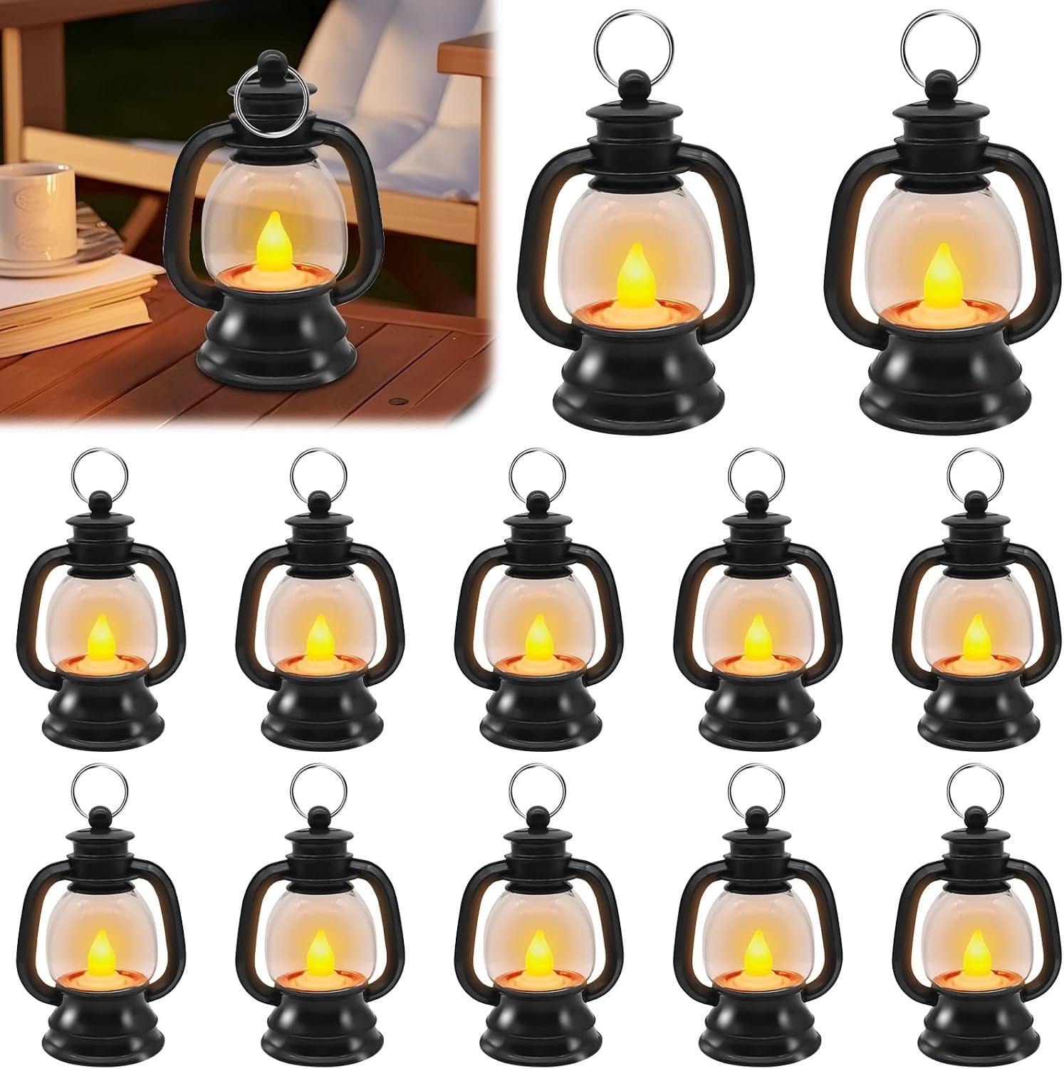 Homevero Set van 12 Mini LED Lantaarns - Zwarte Halloween Decoratie - 9 cm