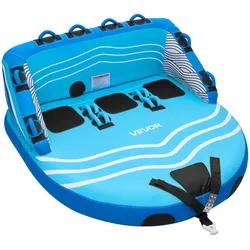VEVOR Towable Tube für Boote, Wassersport-Schleppreifen für 3 Personen, bis 231 kg Tragfähigkeit, mit 2 Zugpunkten, Nylonhülle, Gepolsterten Griffen und Sicherheitsventil, für Seen, Flüsse, Blau