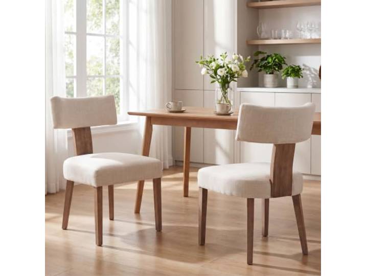 Ya-Home Esszimmerstühle 2er Set, Küchenstühle Leinen Esszimmerstühle Armlose Polsterstühle mit Holzbeine für Esszimmer Küche Schlafzimmer,Beige