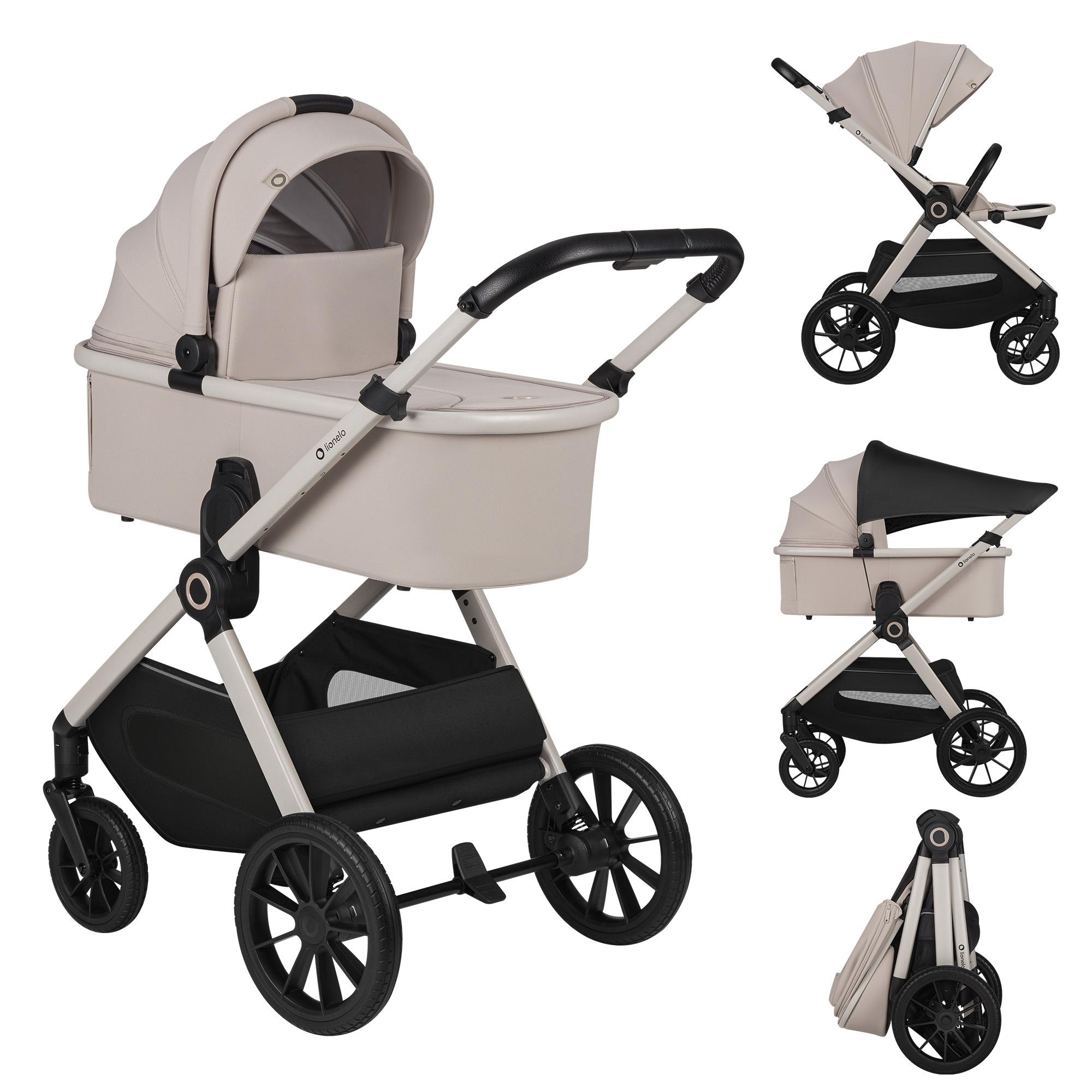 Lionelo Kombikinderwagen Layla 2in1 Babywanne und Buggy bis 22 kg, Babywanne bis 9 kg, 360° Schwenkbare PolyurethanRäder, XXL Verdeck