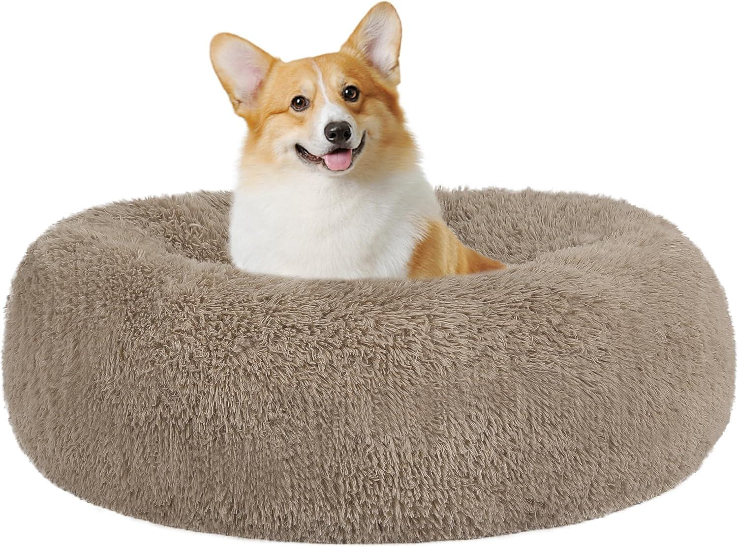 Merkloos Donut Hondenbed, Rond, Wasbaar, Camelbruin, Diameter: 70 cm
