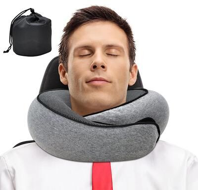 Healfit Counter Portable Snail Style Travel Neck Pillow, Adjustable Soft U shaped Memory Foam Supportt black
