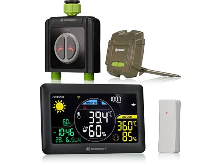 Bresser Smart Garden Home irrigatiesysteem duo: WLAN watertimer, automatische tuinirrigatie, app-bediening, weerstation, vloersensor