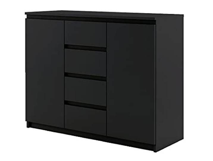 Furniture24 Kommode Sideboard IDEA ID-04 mit 2 Türen, 4 Schubladen (Schwarz Matt)