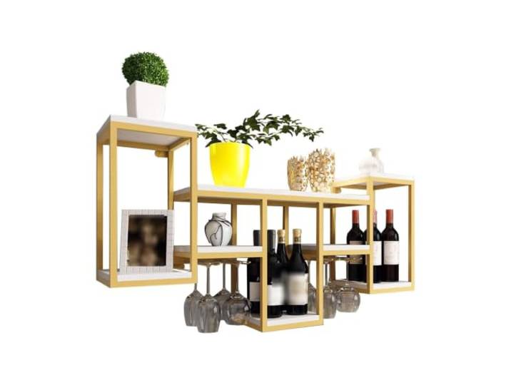 Failjierue 41,7-Zoll-Weinregal zur Wandmontage für 8-Stiel-Glashalter Eisen Wein Glas und Flaschen Lagerung Inhaber Küche Home Decor Wandregal für Küche/Wohnzimmer/Café
