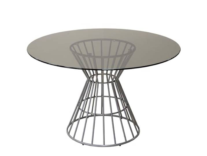 DRW Esstisch aus Glas mit Marmor-Effekt und Metall, Schwarz und Silber, 120 x 120 x 76 cm