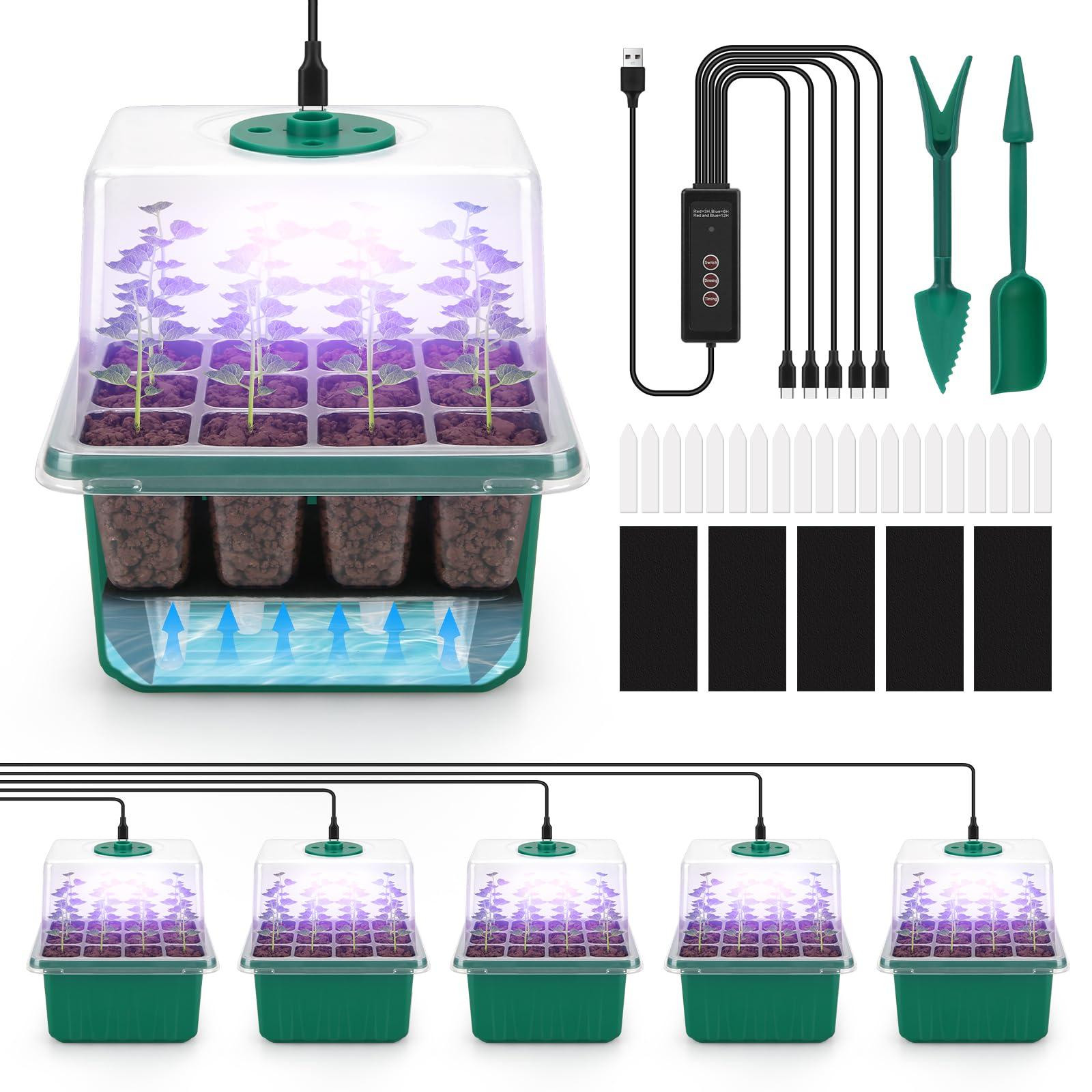 Selius Kit voor Auto-Irrigation Seed Starter Tray met Lamp, 5 Stuks