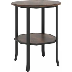 COSTWAY Runder Beistelltisch, 2-stufiger Sofatisch mit offenem Regal, industrieller Wohnzimmertisch