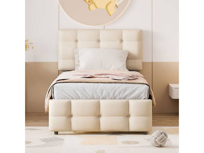 lit 90x200 lit enfant avec lit gigogne rembourré beige Grjofek
