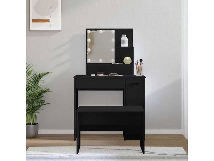 Coiffeuse femme Moderne/Ensemble de coiffeuse avec LED - 1 Personne - Noir - Bois d'ingénierie 27426673567