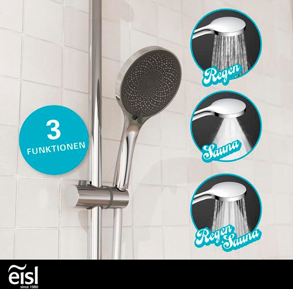 Stangenbrause-Set EISL "GRANDE VITA", silber (chrom), H:90cm T:4,5cm, Brausegarnituren, Stangenbrause-Set, Höhenverstellbar / 3-fach verstellbar / Antikalk / wassersparend