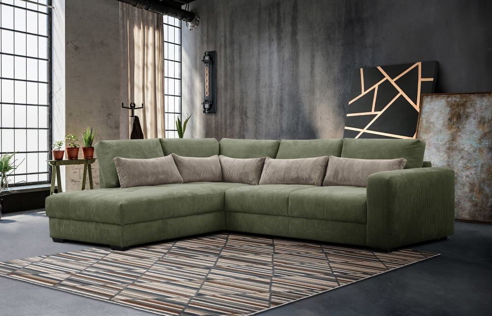 Wozimo Canapé d angle 5 places gauche, vert olive Vert 296x91x228cm