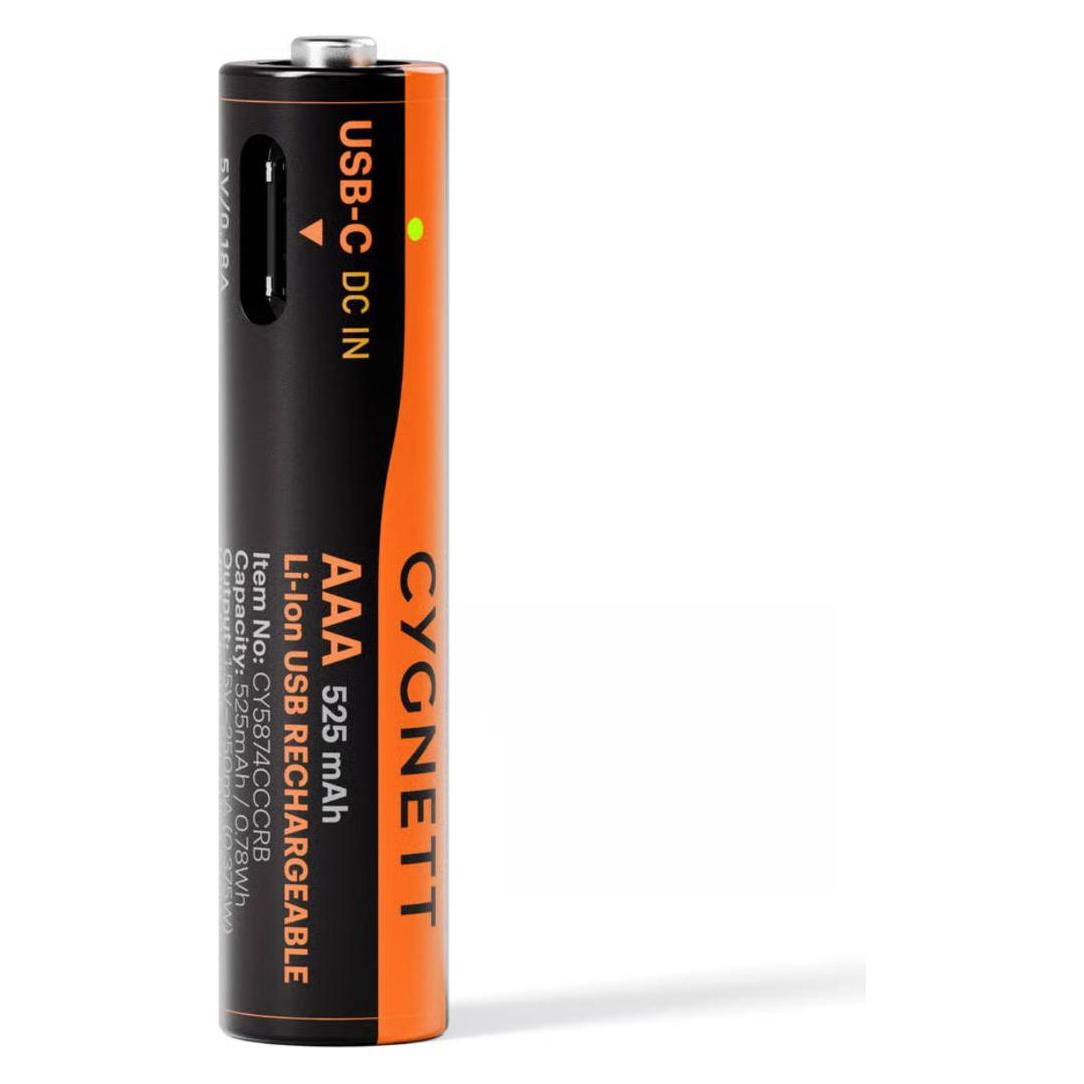 Cygnett AAA USB-C Rechargeable Battery - 4 Pack - Black (4 Stk., AAA, 525 mAh) (CY5874CCCRB)