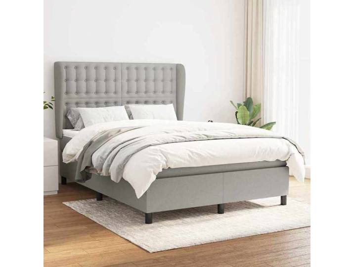 Sommier lattes matelas gris clair 140x190 cm tissu literie confortable soutien durable style moderne élégant